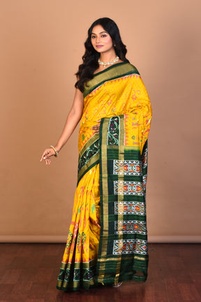 Yellow Pure Ikkat Silk Saree with Blouse Piece - Keya Seth Exclusive