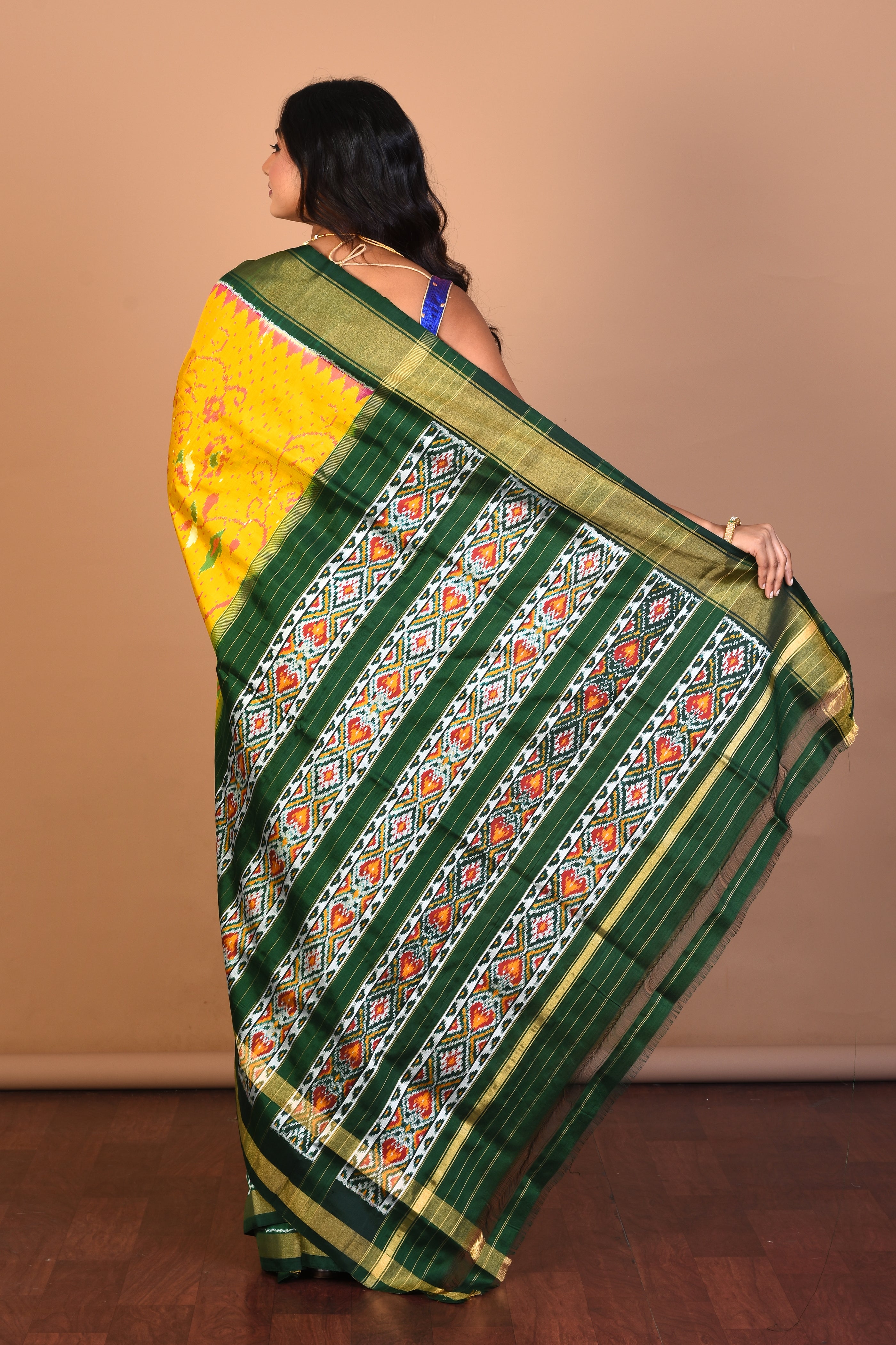 Yellow Pure Ikkat Silk Saree with Blouse Piece - Keya Seth Exclusive