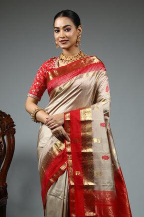 Beige Pure Kanjivaram Silk Saree