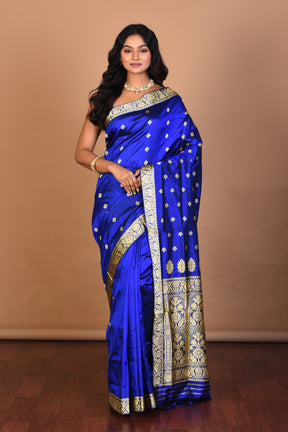 Royal Blue Pure Katan Silk Saree with Blouse Piece - Keya Seth Exclusive