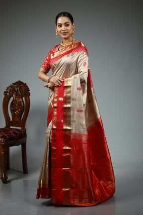 Beige Pure Kanjivaram Silk Saree