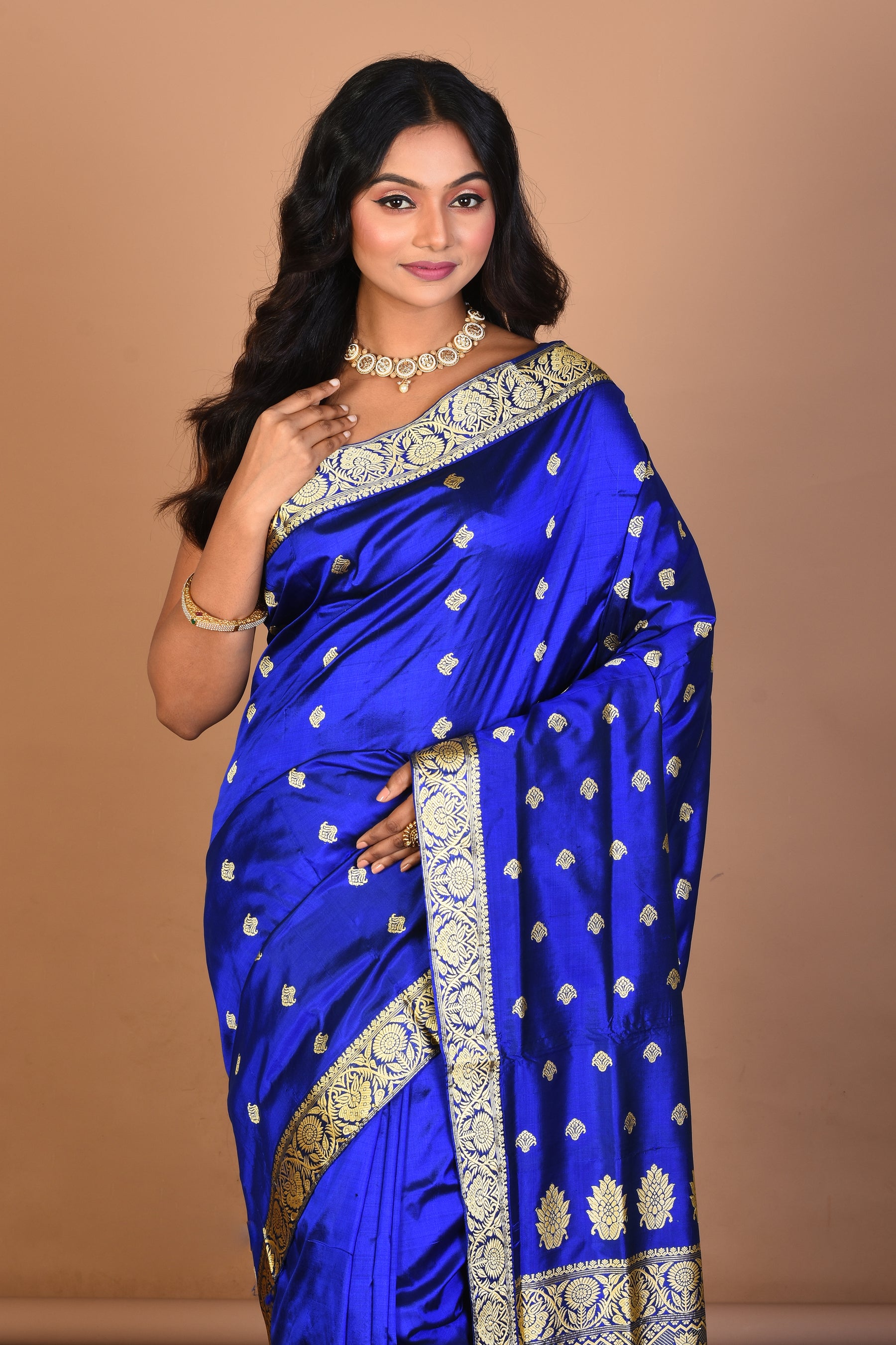 Royal Blue Pure Katan Silk Saree with Blouse Piece - Keya Seth Exclusive