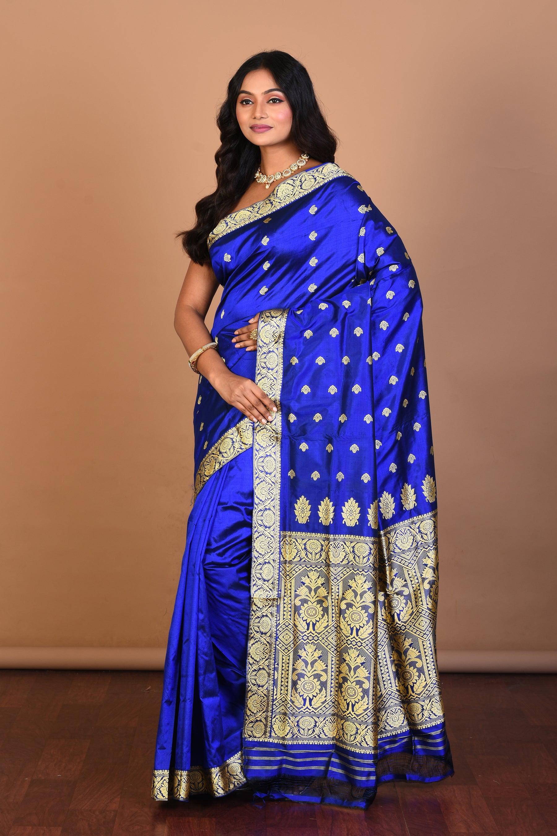 Royal Blue Pure Katan Silk Saree with Blouse Piece - Keya Seth Exclusive