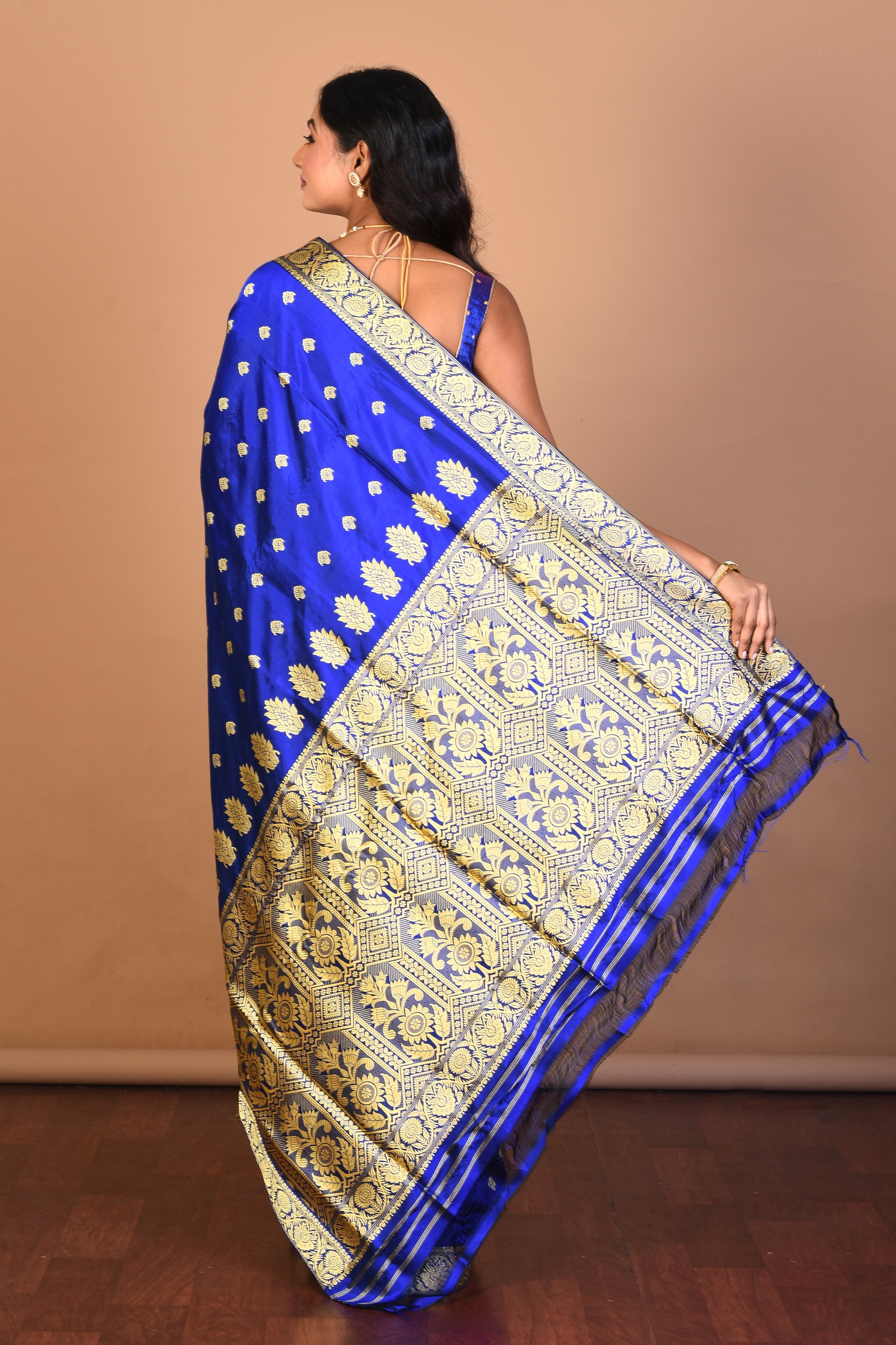 Royal Blue Pure Katan Silk Saree with Blouse Piece - Keya Seth Exclusive