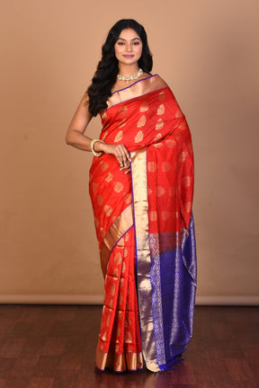 Red Pure Katan Silk Saree with Blouse Piece - Keya Seth Exclusive