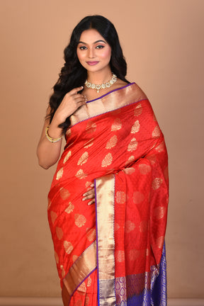 Red Pure Katan Silk Saree with Blouse Piece - Keya Seth Exclusive