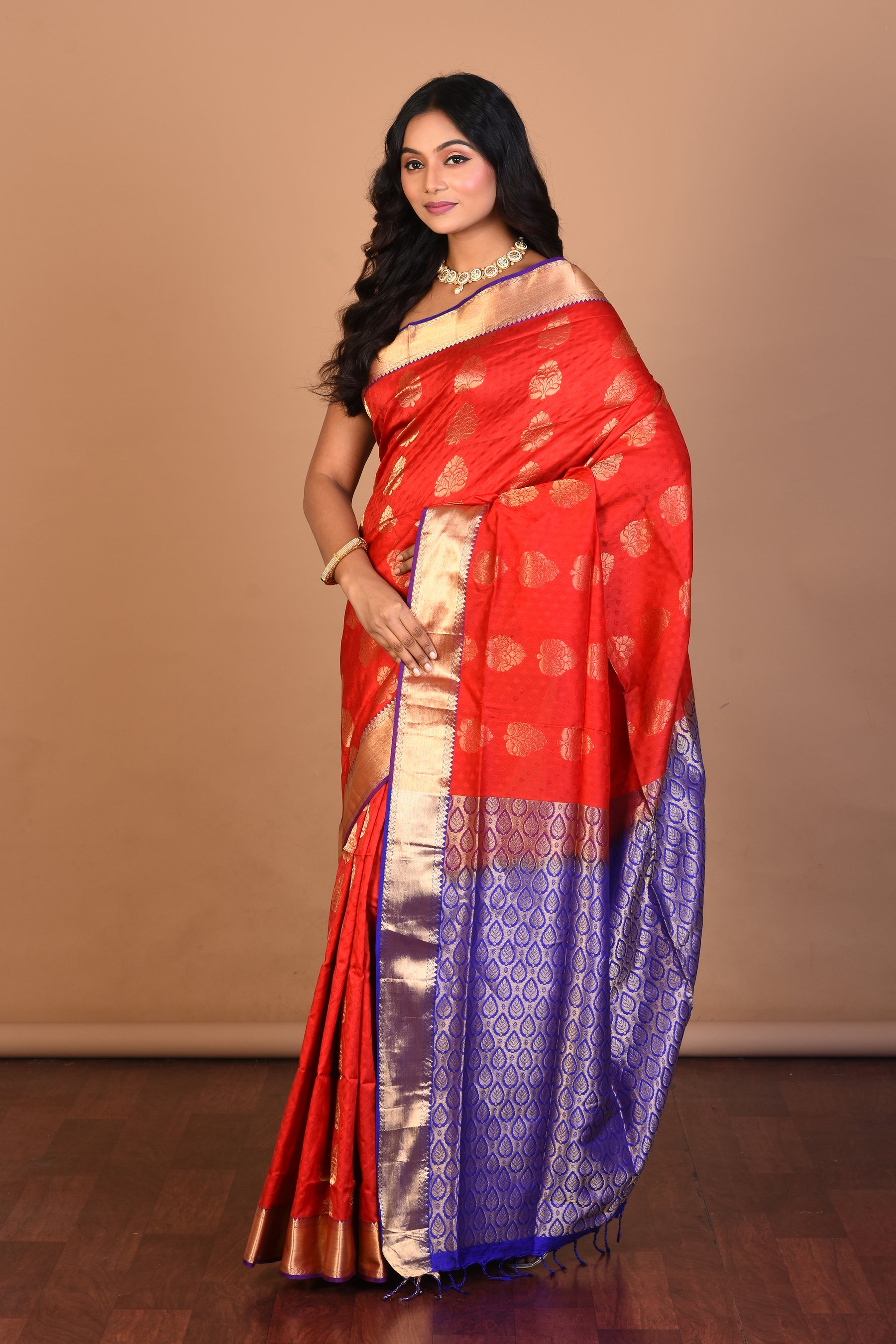 Red Pure Katan Silk Saree with Blouse Piece - Keya Seth Exclusive