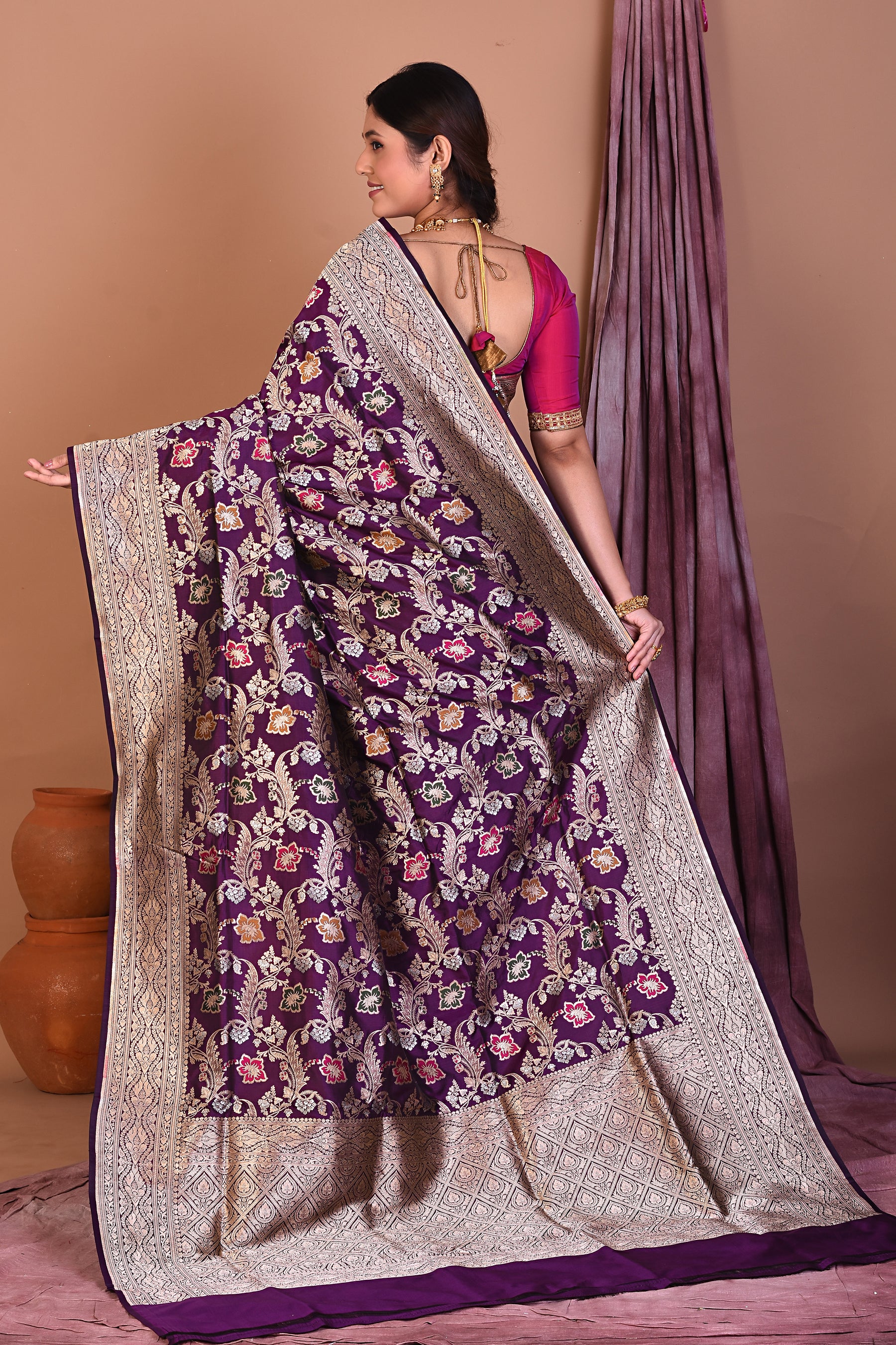 Purple Pure Katan Saree with Golden Zari - Keya Seth Exclusive