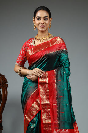 Bottle Green Pure Kanjivaram Silk Saree