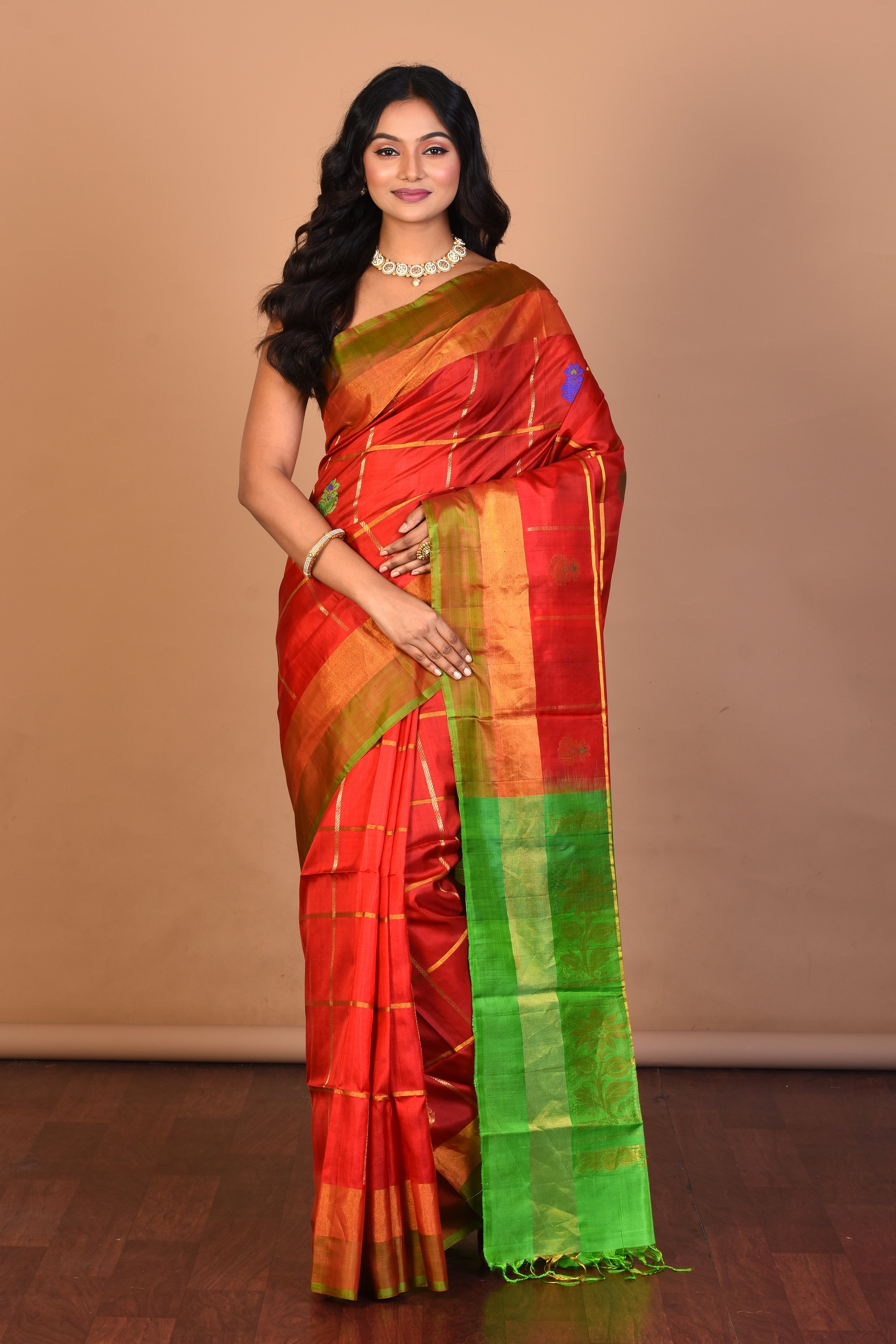 Red Pure Silk Saree with Blouse Piece - Keya Seth Exclusive