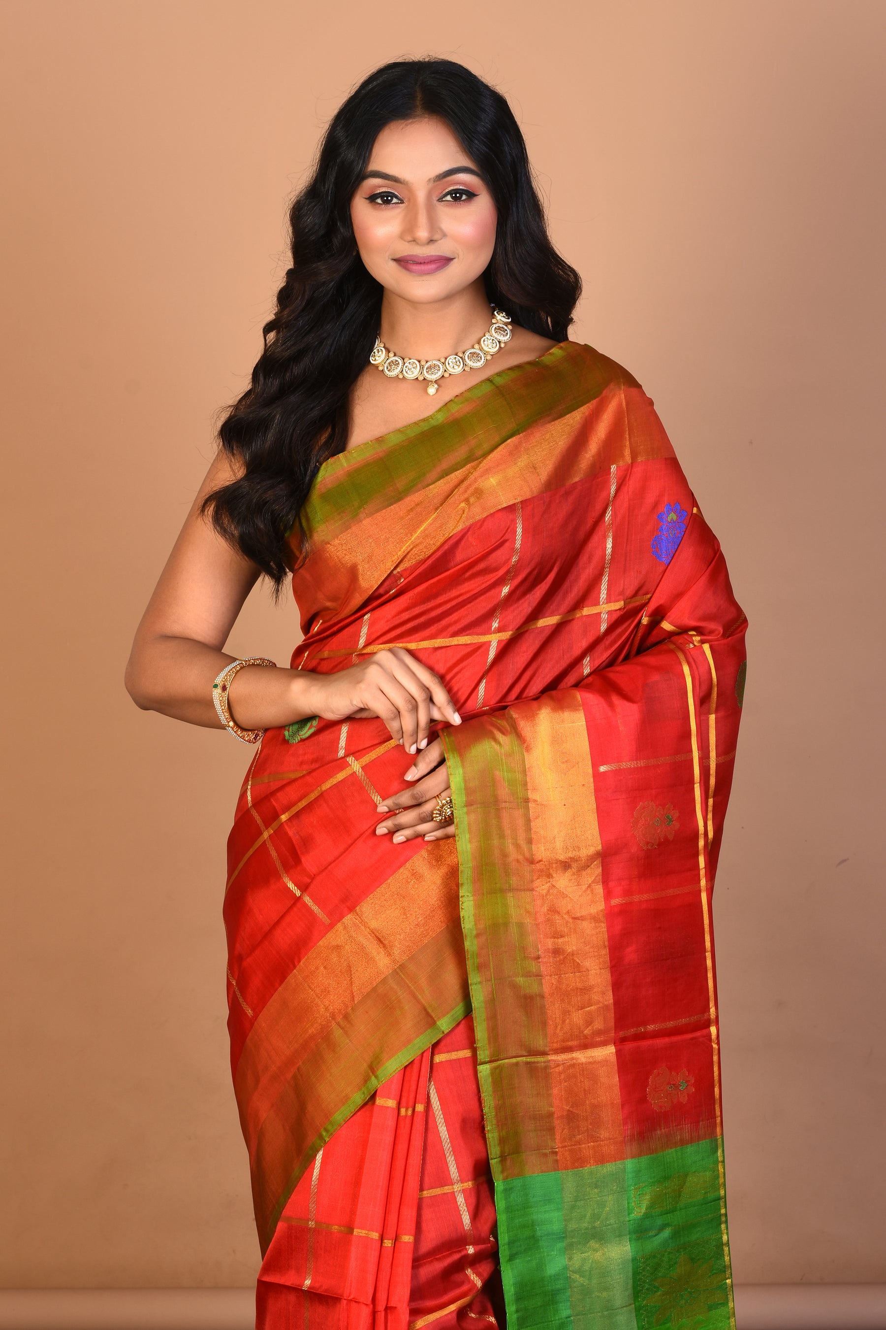 Red Pure Silk Saree with Blouse Piece - Keya Seth Exclusive