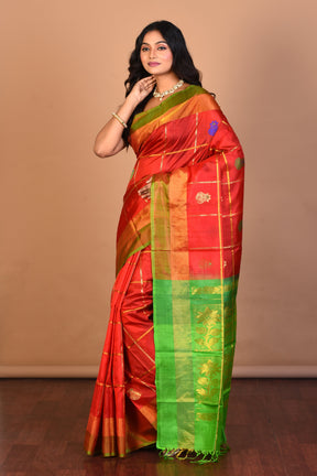 Red Pure Silk Saree with Blouse Piece - Keya Seth Exclusive