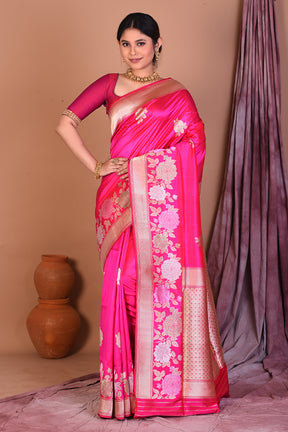 Pink Pure Katan Saree with Golden Zari - Keya Seth Exclusive