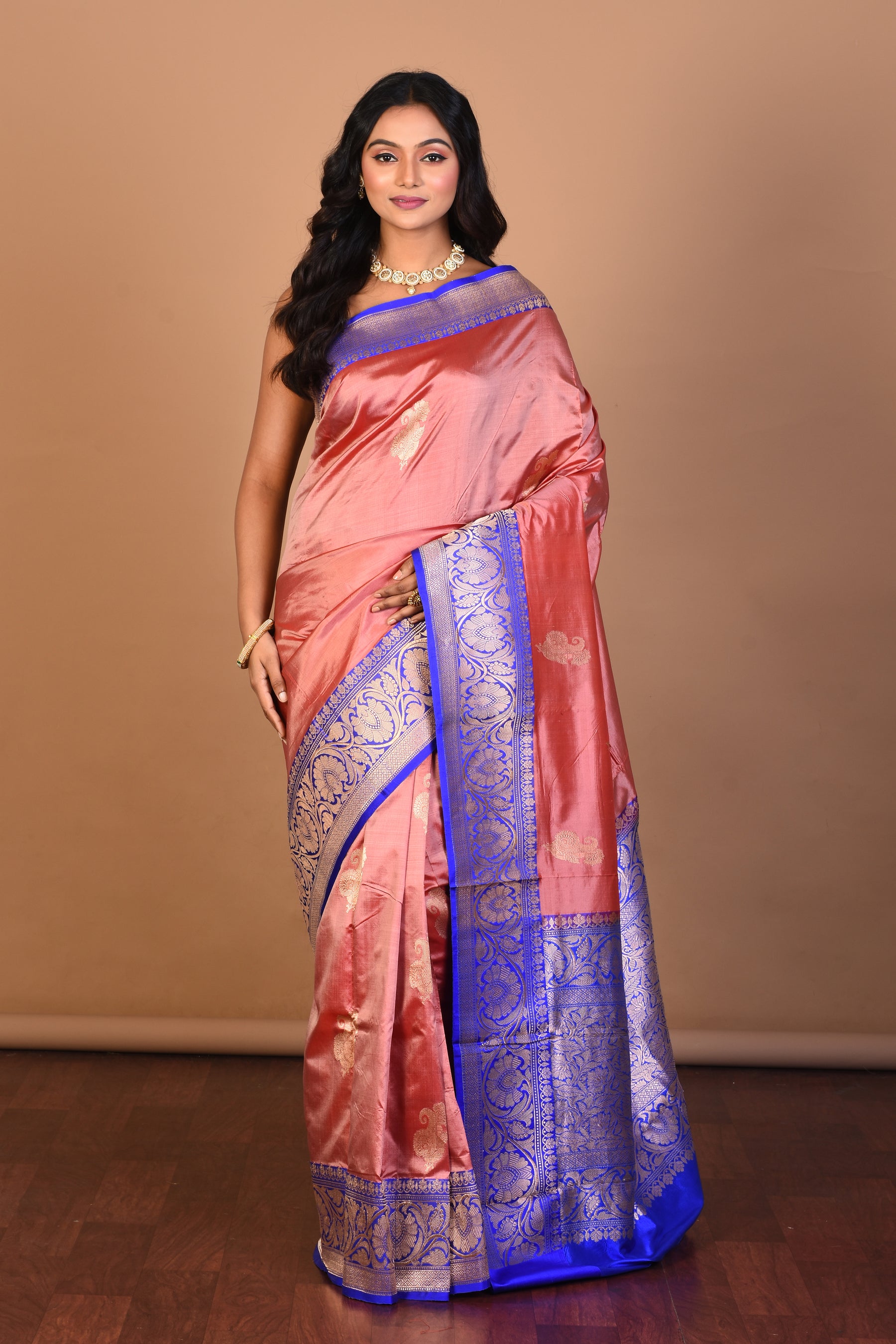 Peach Pure Katan Silk Saree with Blouse Piece - Keya Seth Exclusive