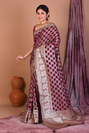 Wine Blended Khaddi Georgette Saree with Golden Zari - Keya Seth Exclusive