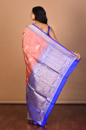 Peach Pure Katan Silk Saree with Blouse Piece - Keya Seth Exclusive