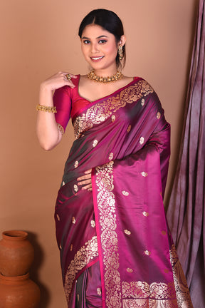 Magenta Blended Silk Saree with Golden Zari - Keya Seth Exclusive