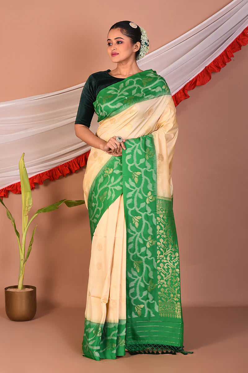 Offwhite Blended Silk Saree - Keya Seth Exclusive