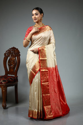 Beige Pure Kanjivaram Silk Saree