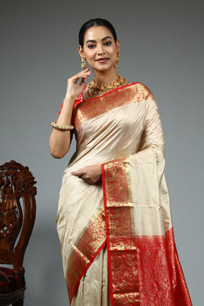 Beige Pure Kanjivaram Silk Saree