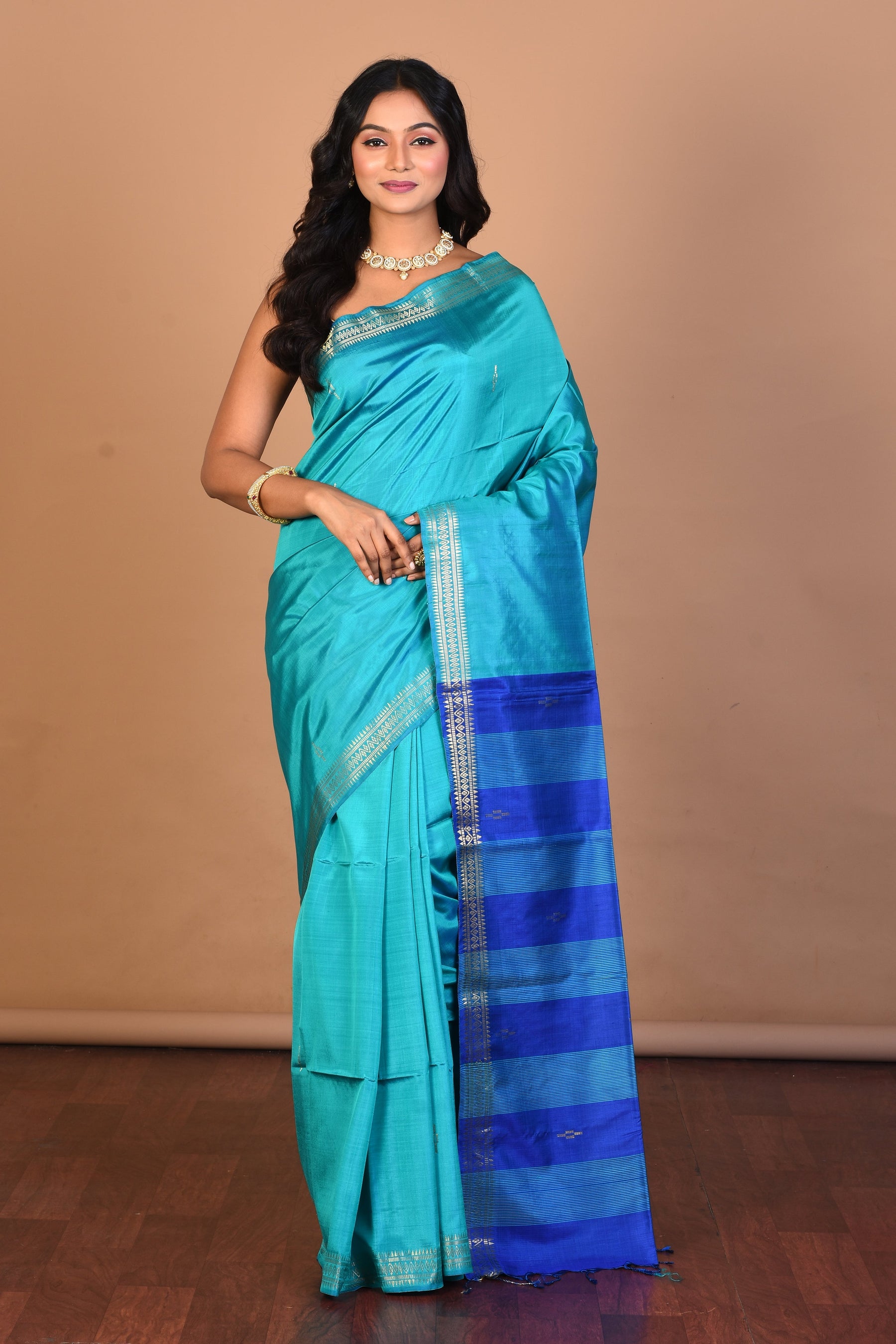 Sea Green Pure Silk Saree with Blouse Piece - Keya Seth Exclusive