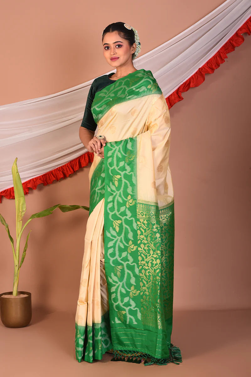 Offwhite Blended Silk Saree - Keya Seth Exclusive