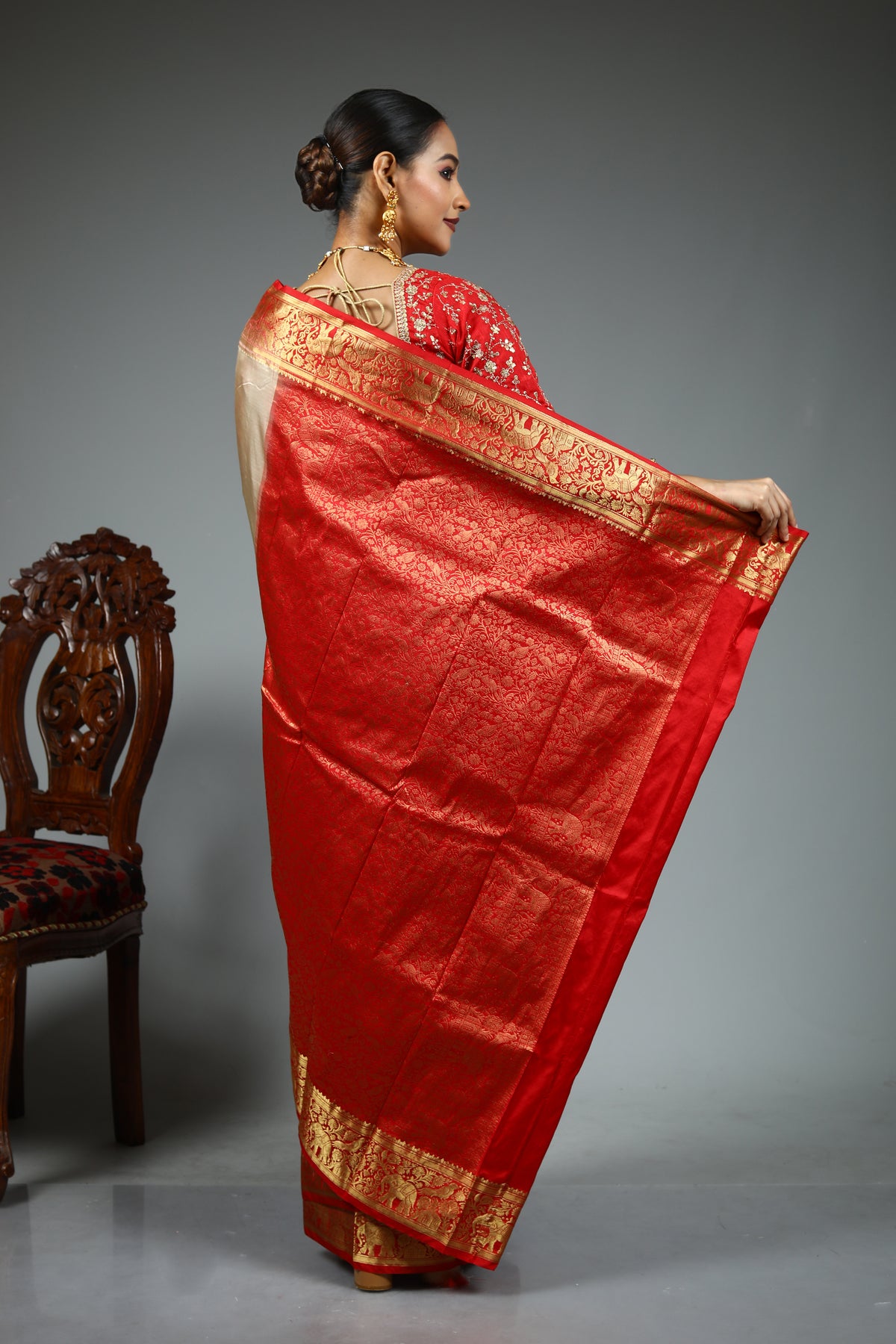 Beige Pure Kanjivaram Silk Saree