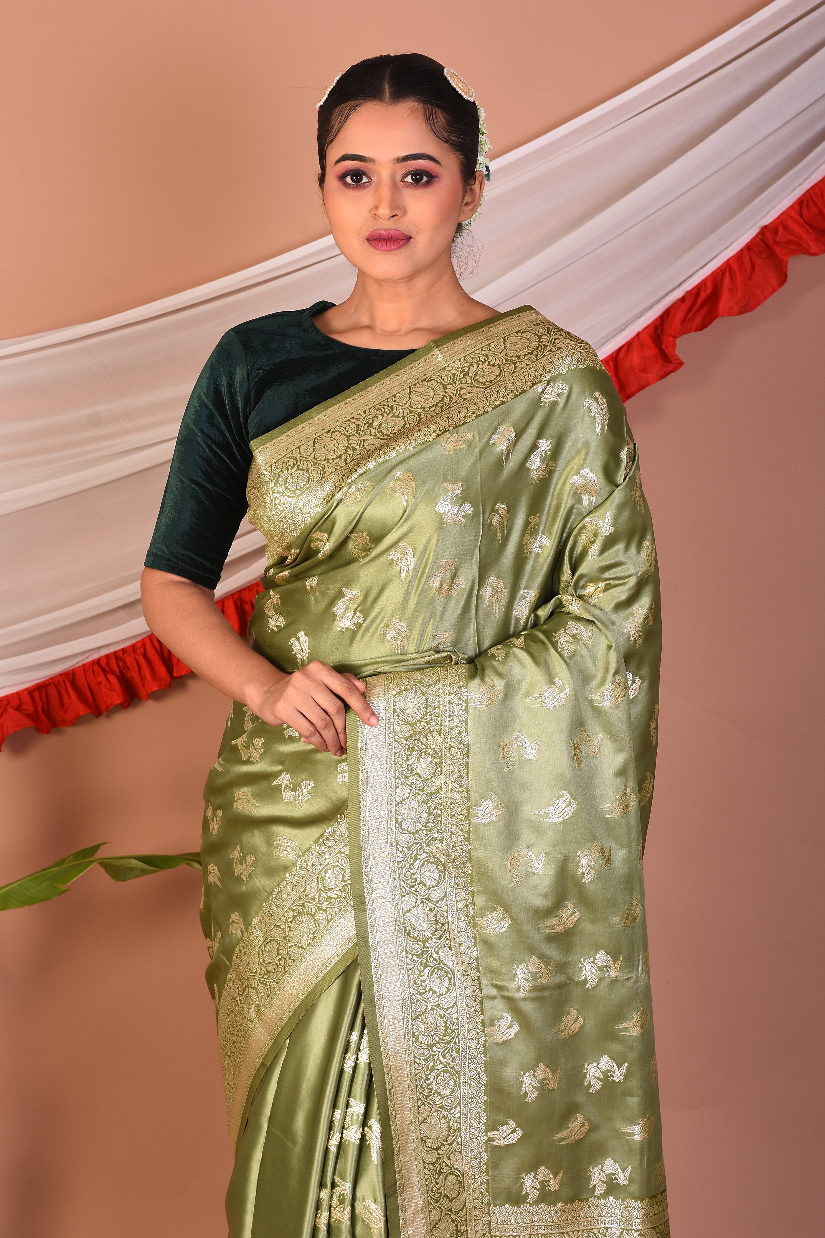 Green Blended Mashru Silk Saree - Keya Seth Exclusive