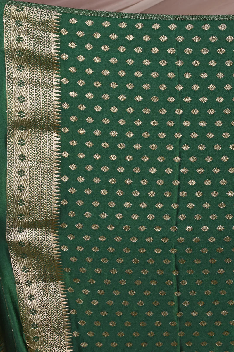 Bottle Green Blended Mashru Silk Saree - Keya Seth Exclusive