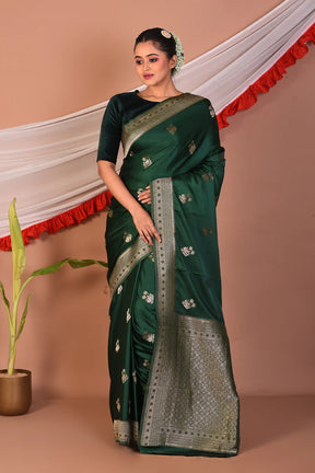 Bottle Green Blended Mashru Silk Saree - Keya Seth Exclusive