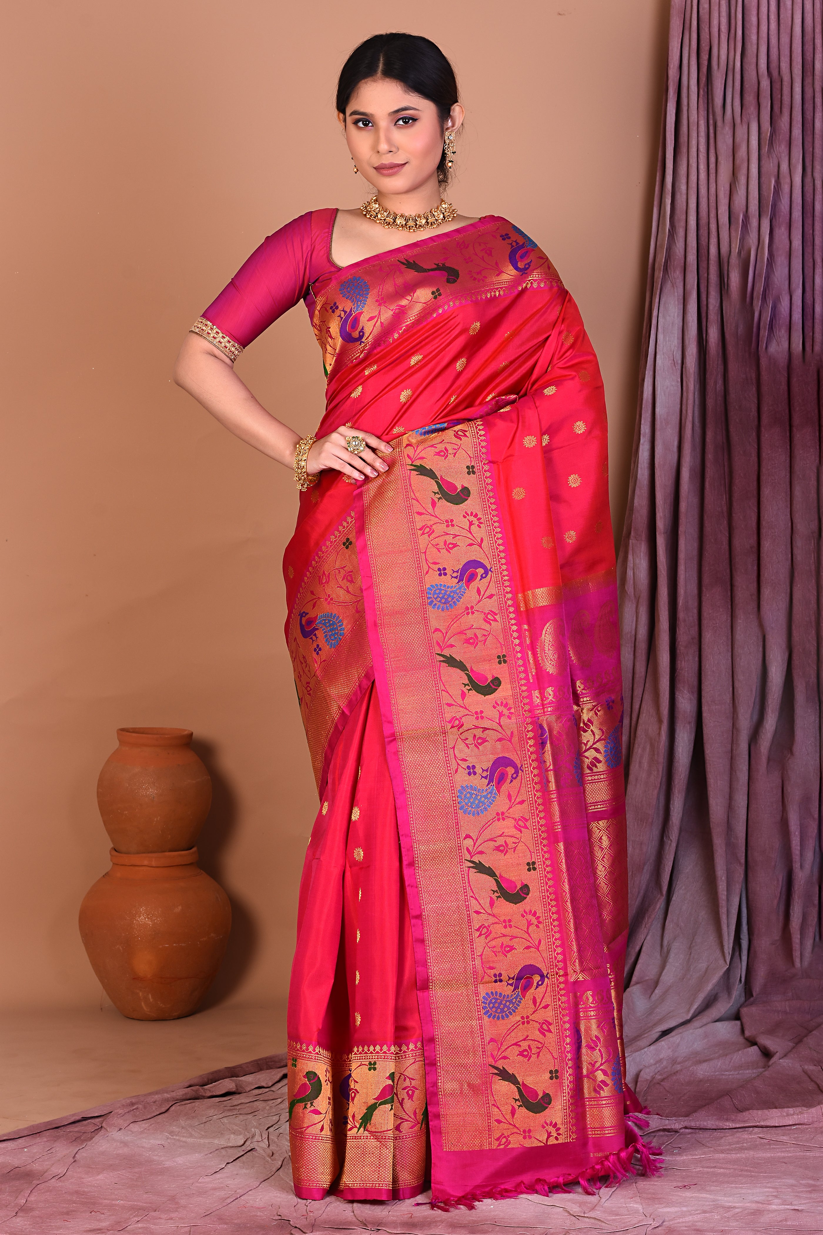 Pink Pure Paithani Saree with Golden Zari - Keya Seth Exclusive