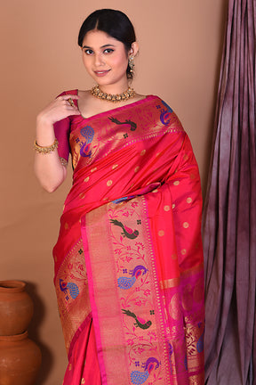 Pink Pure Paithani Saree with Golden Zari - Keya Seth Exclusive