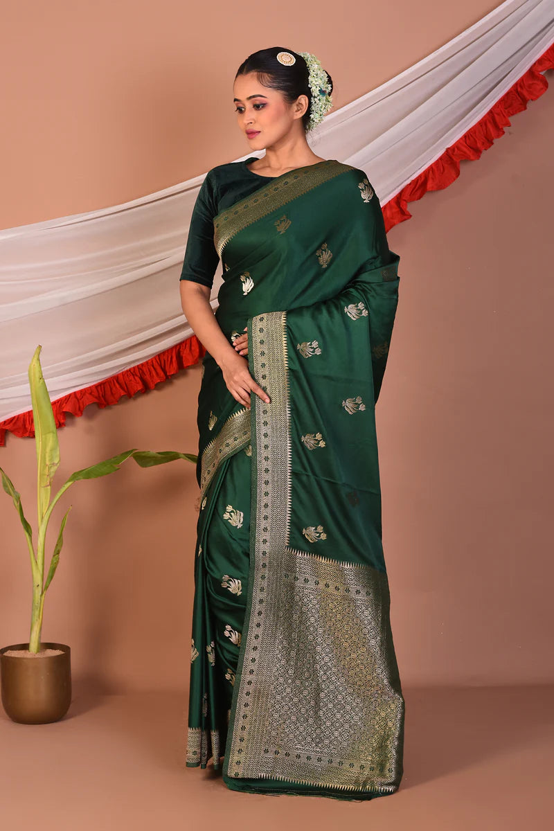 Bottle Green Blended Mashru Silk Saree - Keya Seth Exclusive