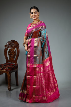 Grey Dual Tone Kanjivaram Silk Saree