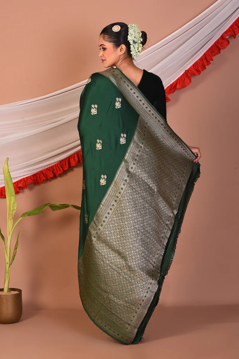 Bottle Green Blended Mashru Silk Saree - Keya Seth Exclusive