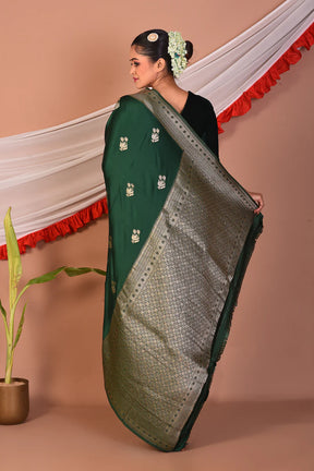 Bottle Green Blended Mashru Silk Saree - Keya Seth Exclusive