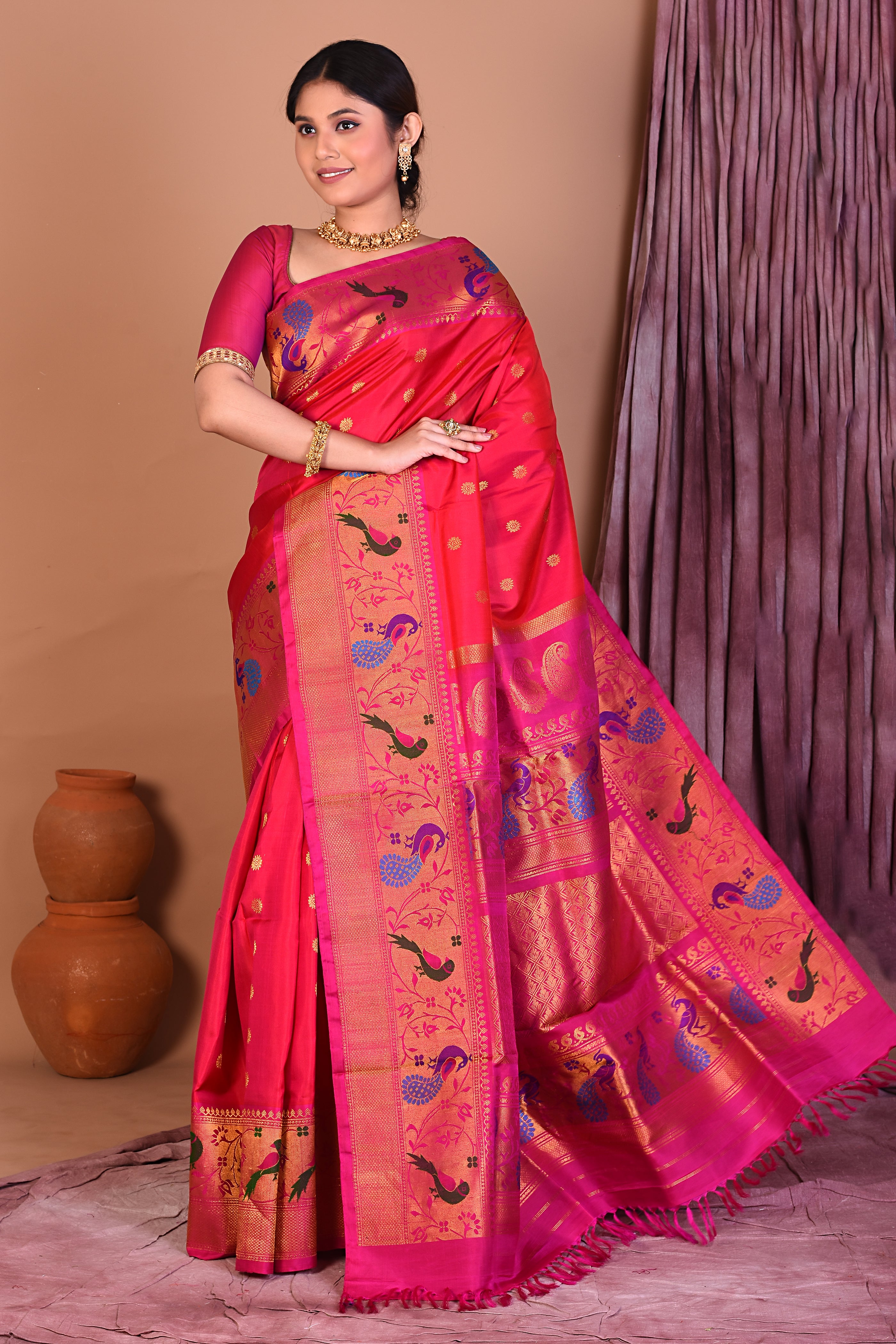 Pink Pure Paithani Saree with Golden Zari - Keya Seth Exclusive