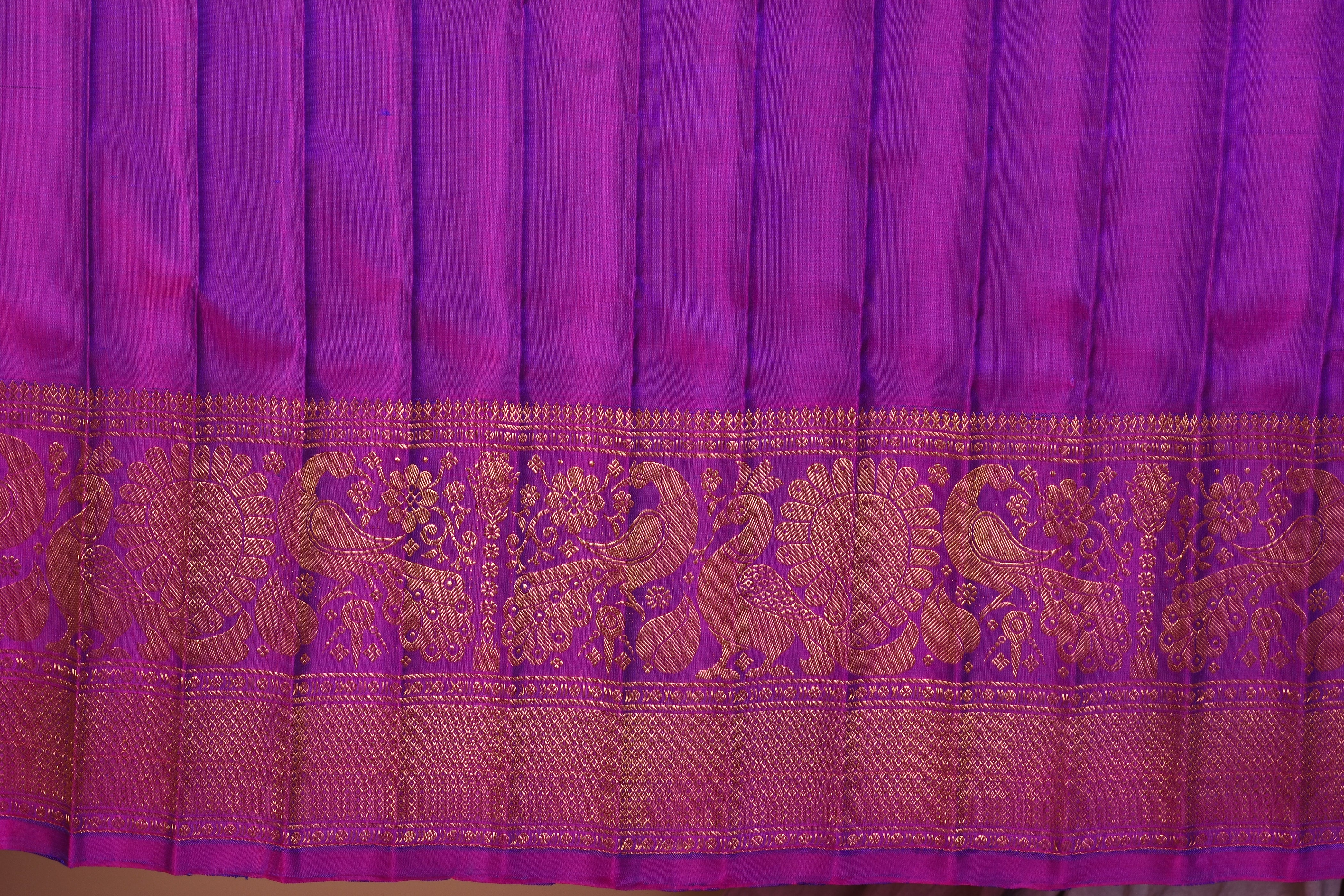 Royal Blue Pure Gadwal Saree with Purple Borders - Keya Seth Exclusive