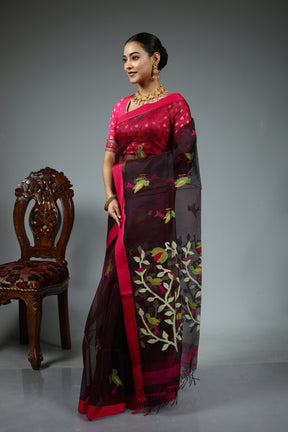 Brown Muslin Saree