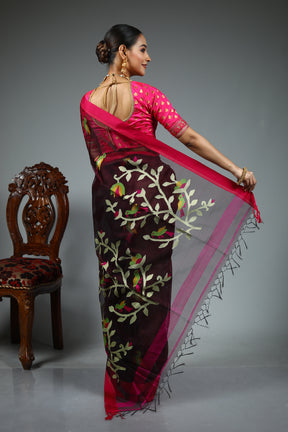 Brown Muslin Saree