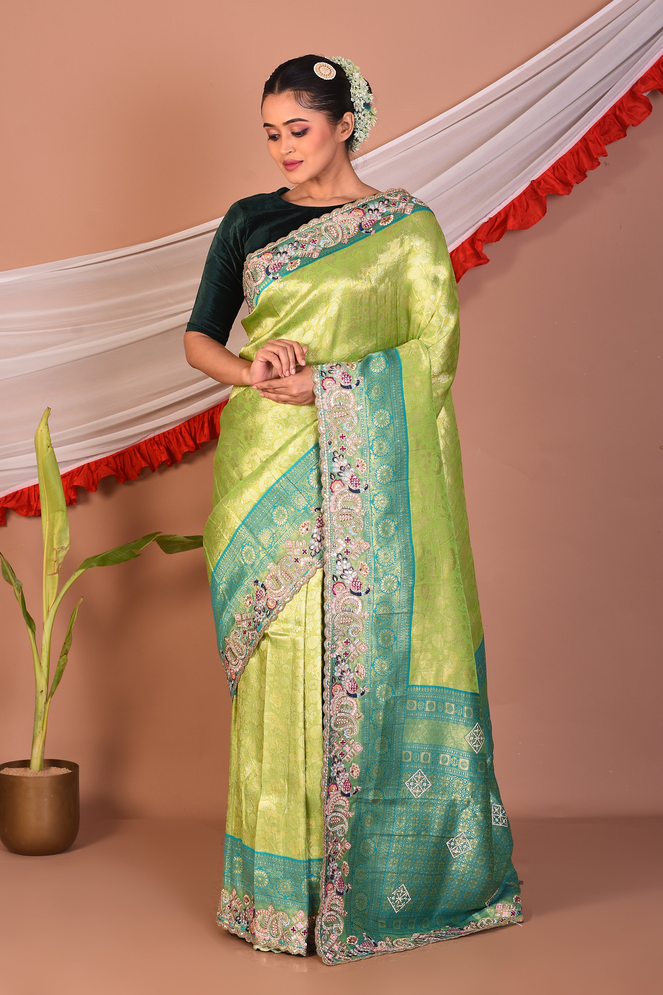 Green Blended Tissue Saree - Keya Seth Exclusive