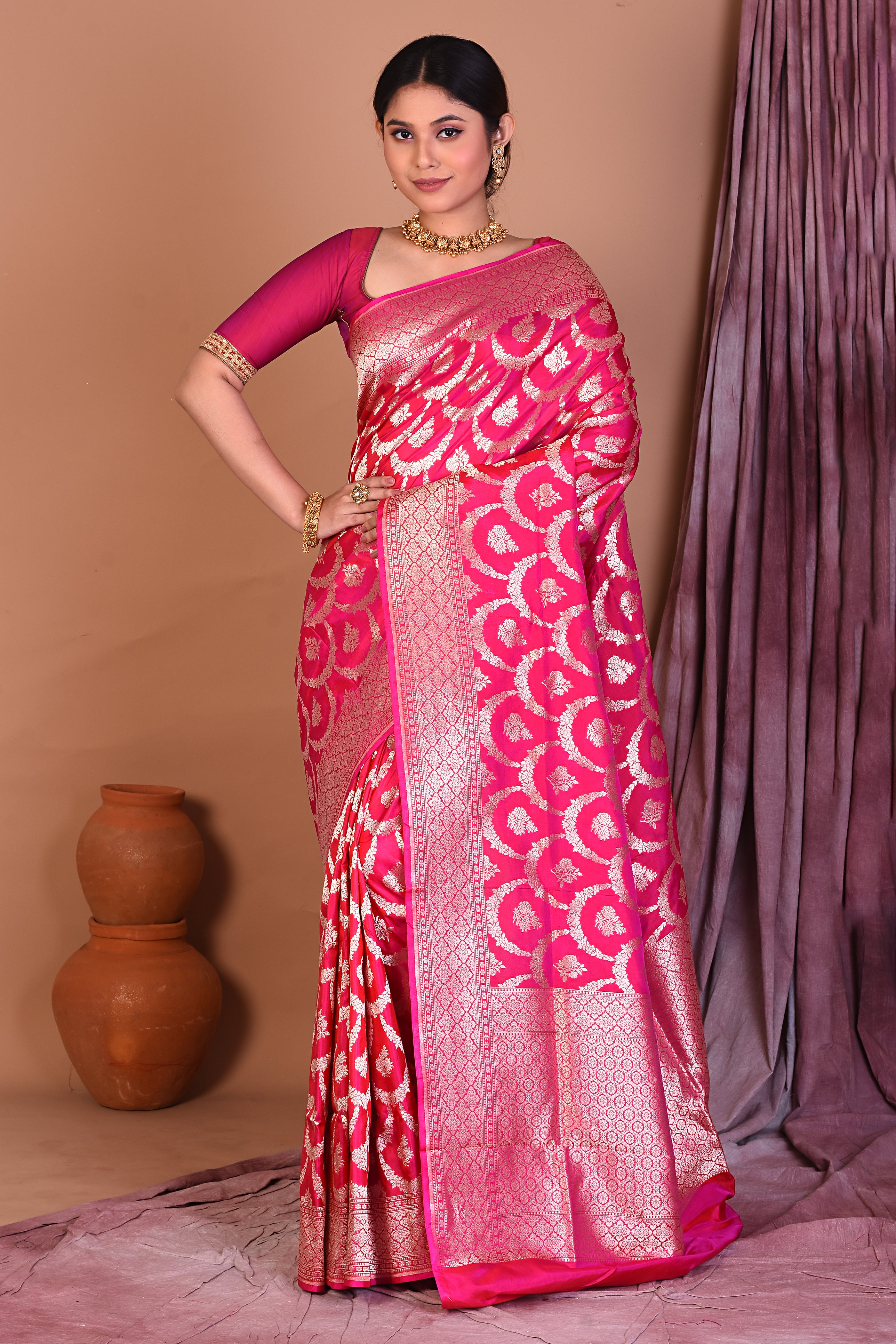 Rani Pure Katan Saree with Golden Zari - Keya Seth Exclusive