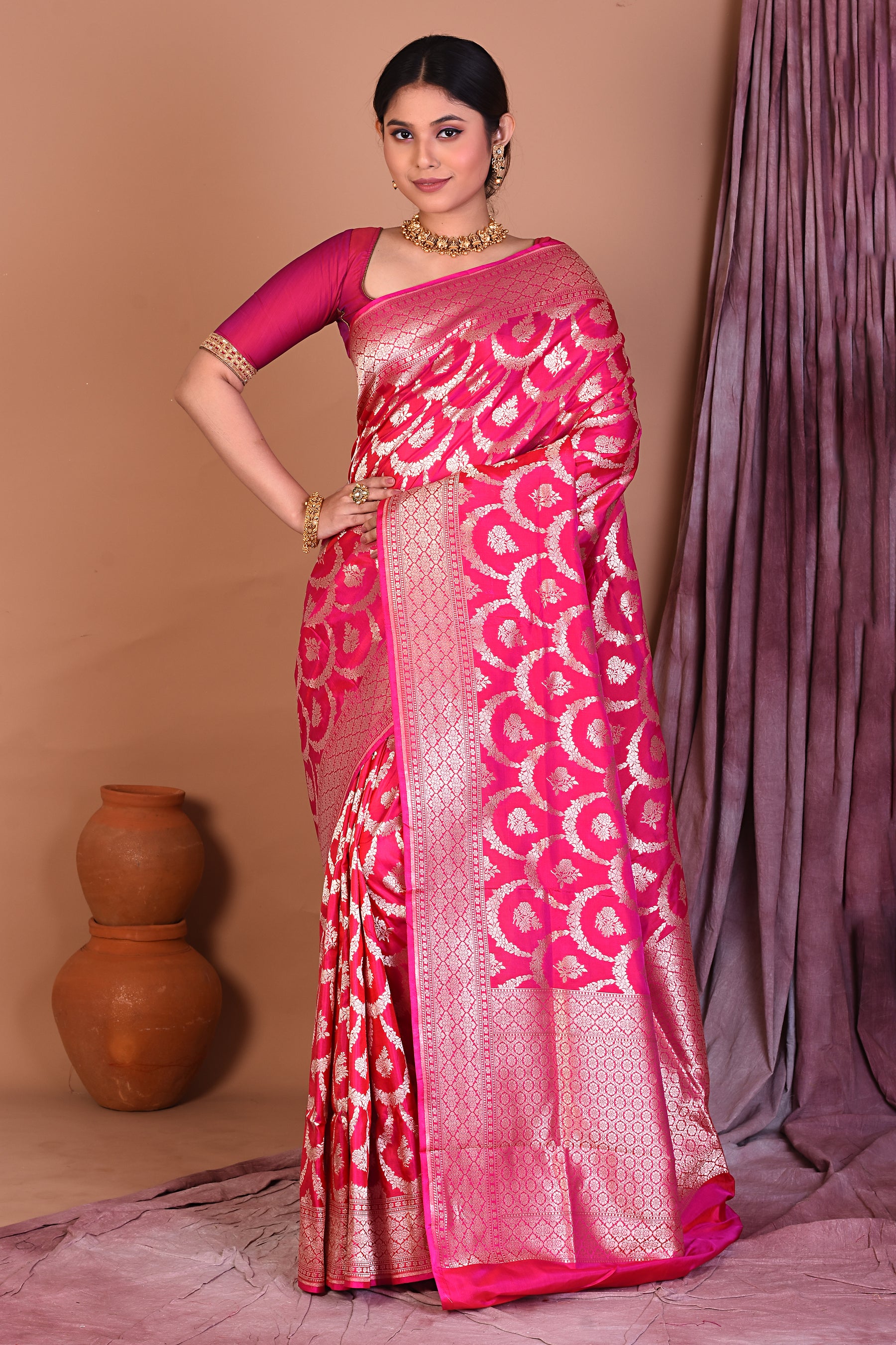 Rani Pure Katan Saree with Golden Zari - Keya Seth Exclusive