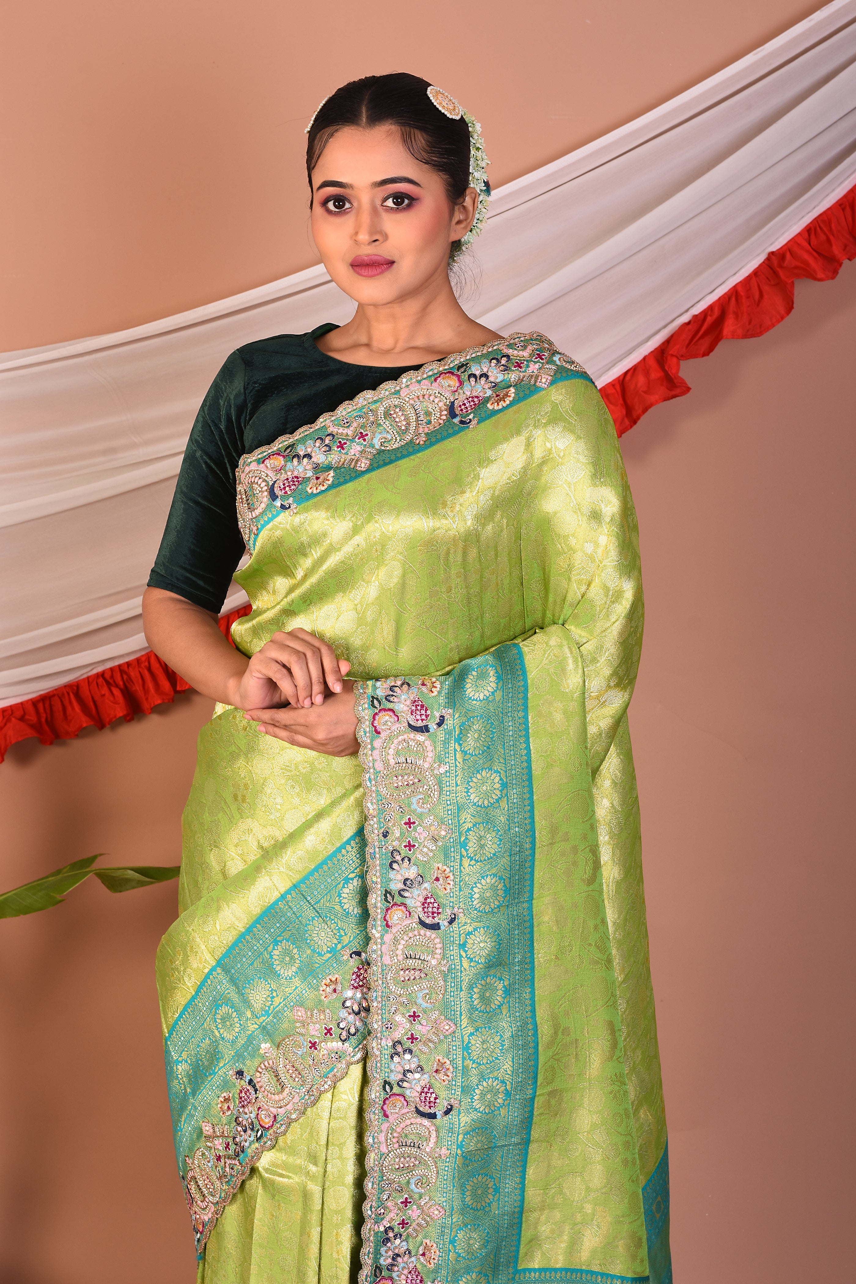 Green Blended Tissue Saree - Keya Seth Exclusive