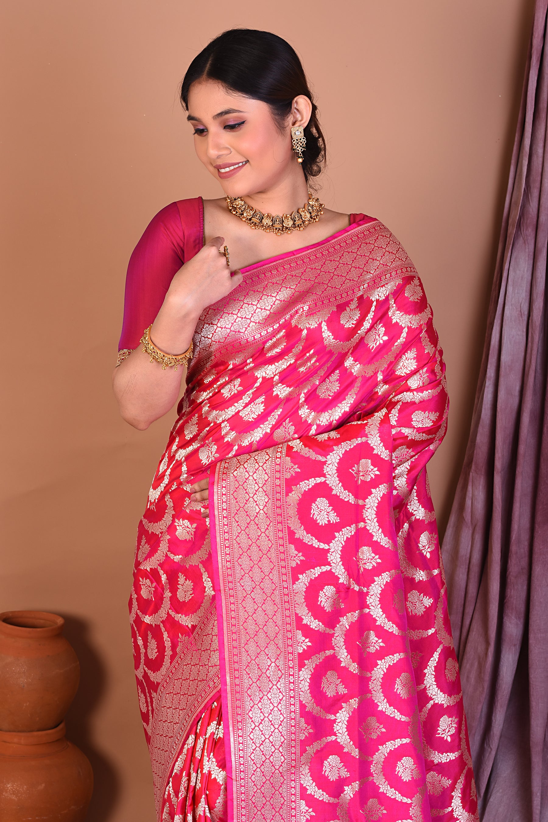 Rani Pure Katan Saree with Golden Zari - Keya Seth Exclusive