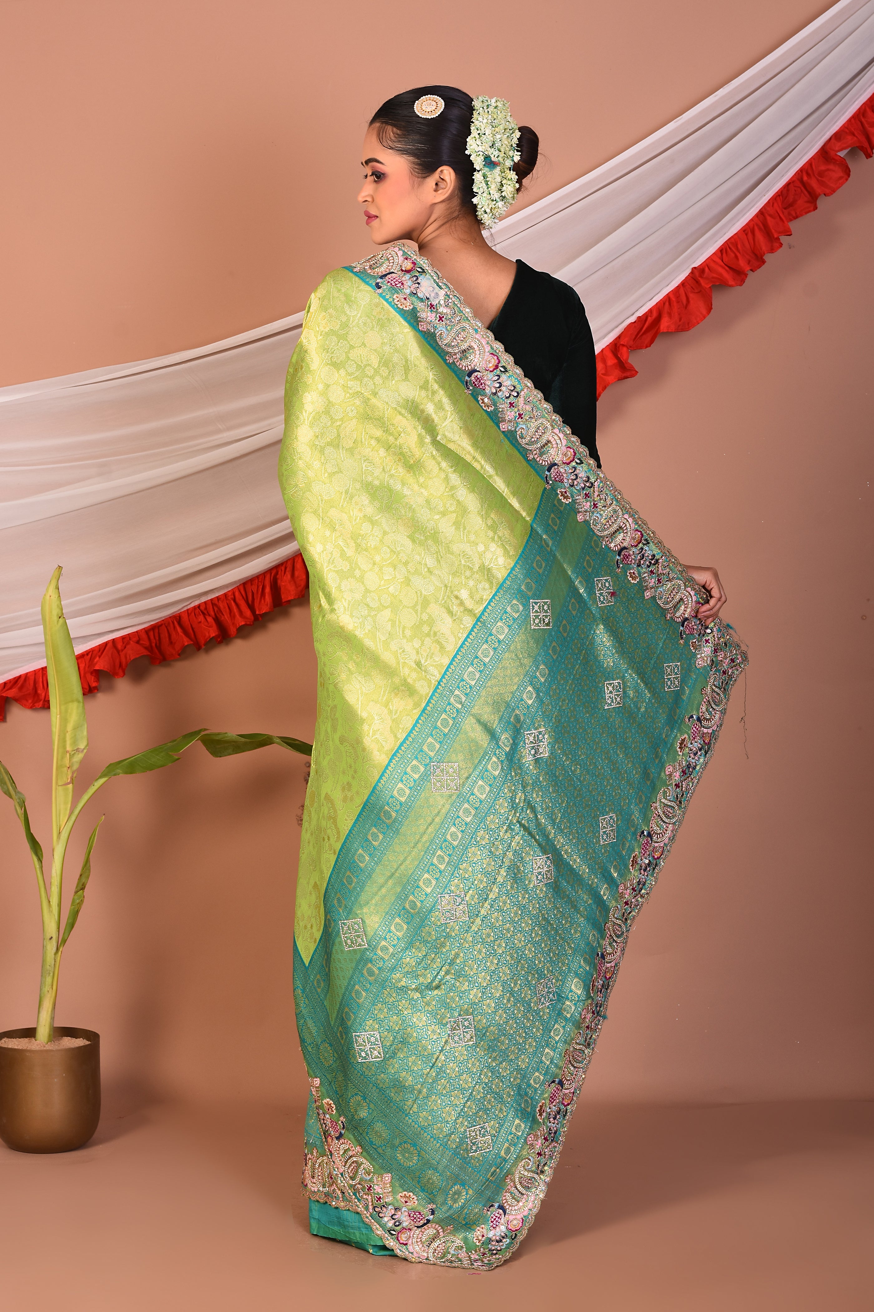 Green Blended Tissue Saree - Keya Seth Exclusive