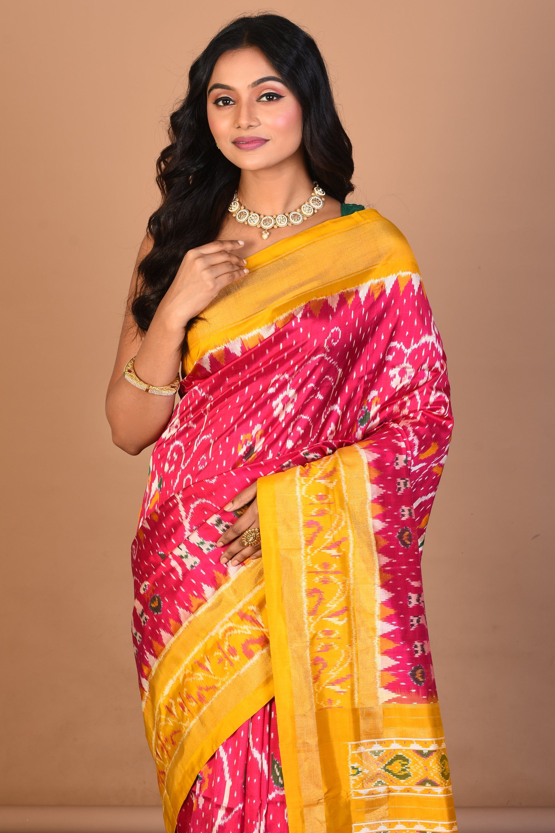 Deep Pink Pure Ikkat Silk Saree with Blouse Piece - Keya Seth Exclusive