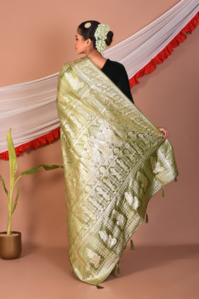 Green Blended Satin Silk Saree - Keya Seth Exclusive
