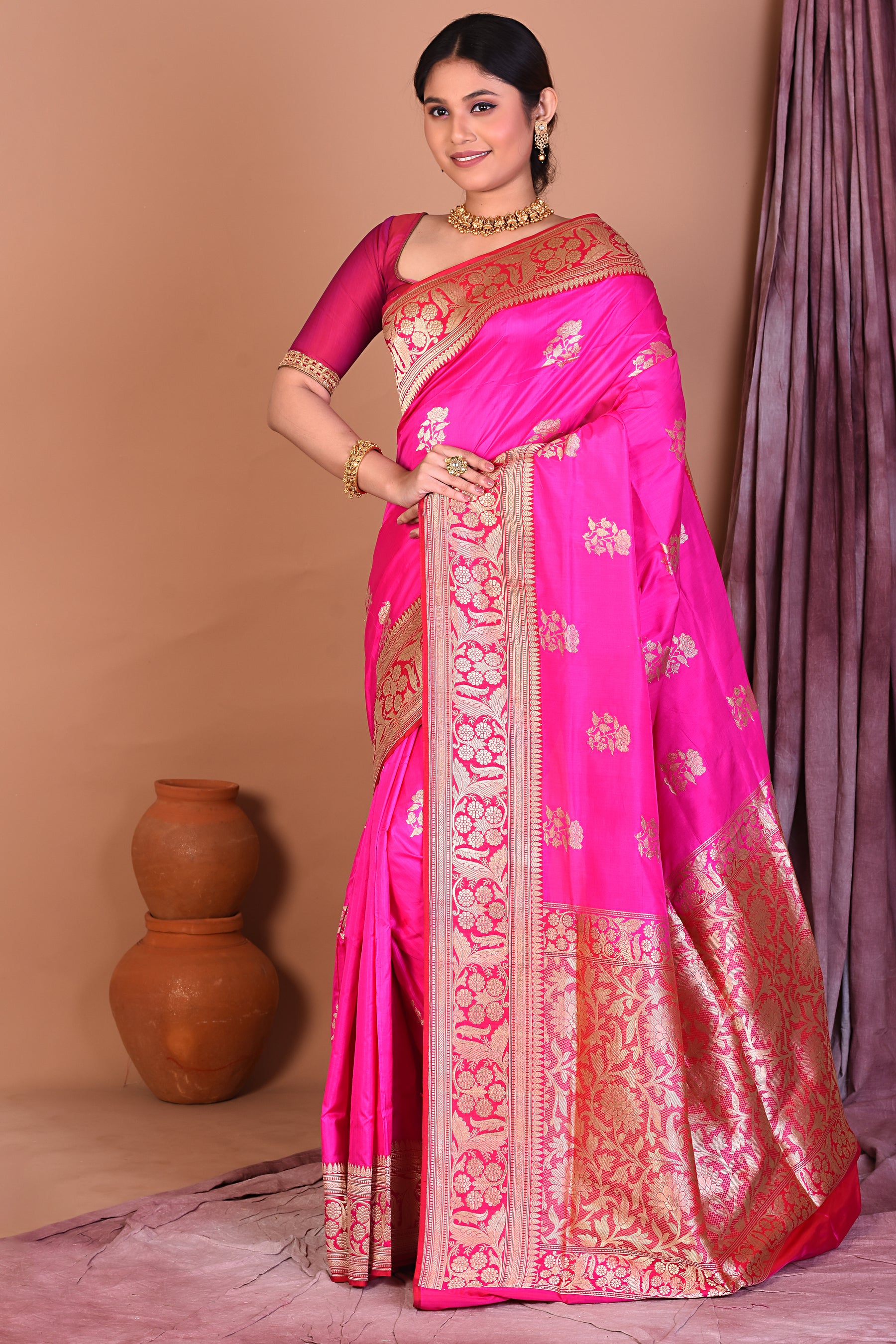 Rani Pure Katan Saree with Golden Zari - Keya Seth Exclusive