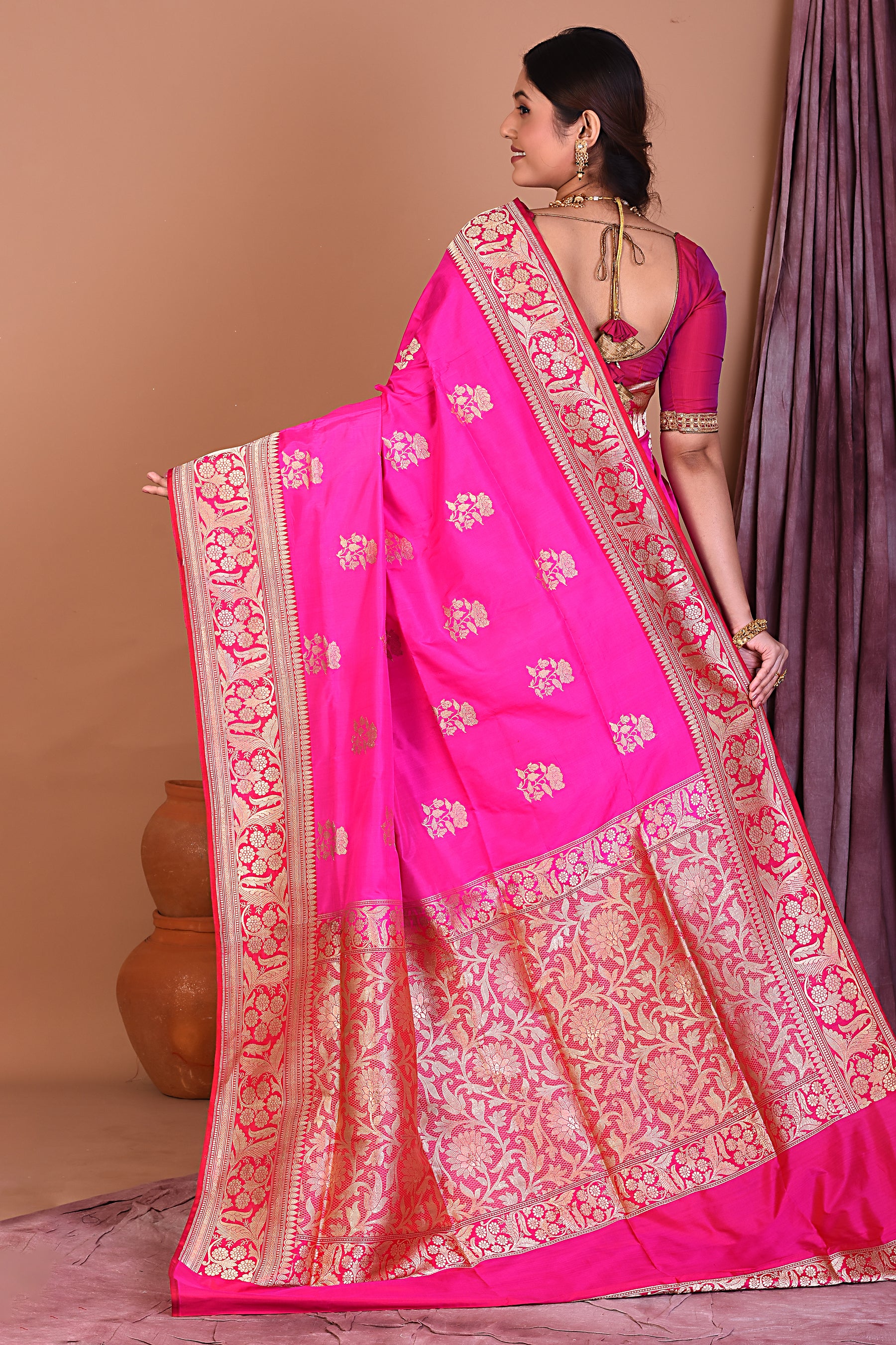 Rani Pure Katan Saree with Golden Zari - Keya Seth Exclusive